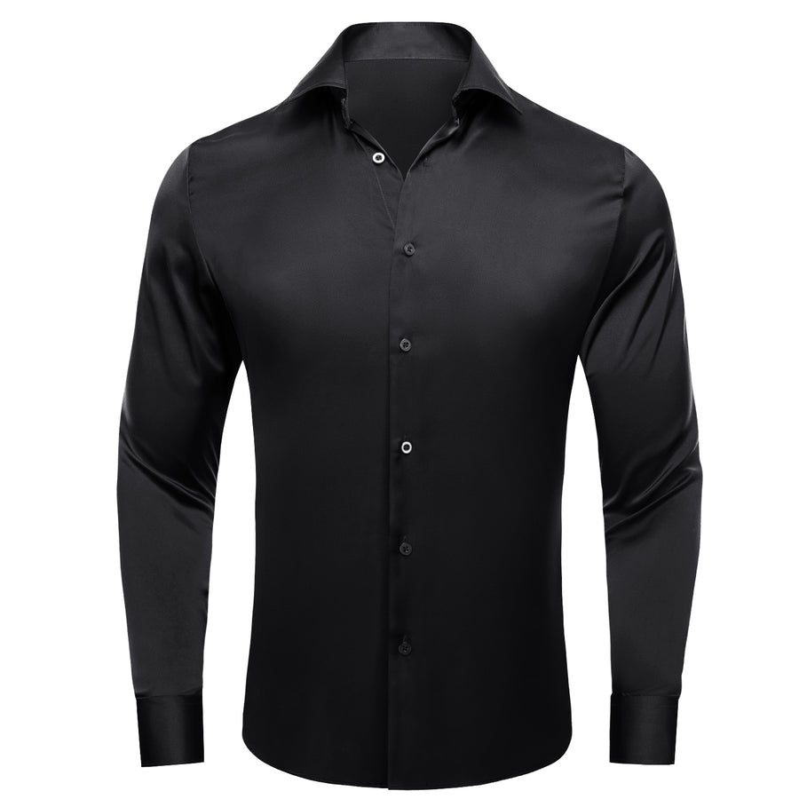 Black Solid Satin Chiffon Dress Shirt shirt S   - Sophisticated Gentlemen