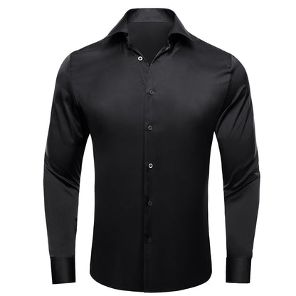 Black Solid Satin Chiffon Dress Shirt shirt S   - Sophisticated Gentlemen
