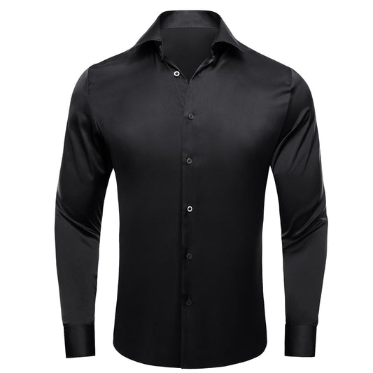 Black Solid Satin Chiffon Dress Shirt shirt S   - Sophisticated Gentlemen