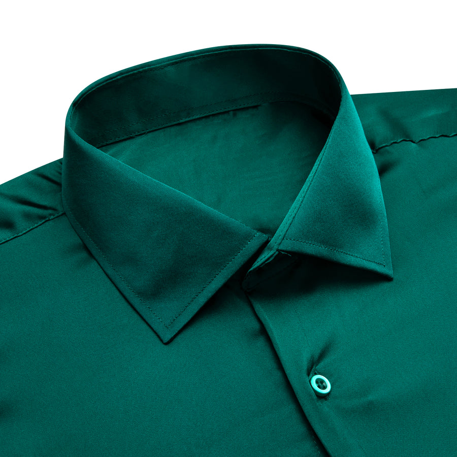 Dark Green Solid Satin Chiffon Non-Stretch Dress Shirt shirt    - Sophisticated Gentlemen