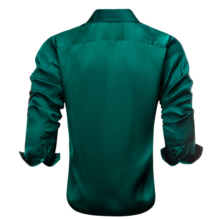 Dark Green Solid Satin Chiffon Non-Stretch Dress Shirt shirt    - Sophisticated Gentlemen