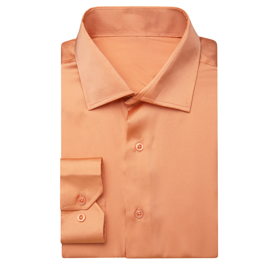 Honey Orange Solid Satin Chiffon Non-Stretch Dress Shirt shirt    - Sophisticated Gentlemen
