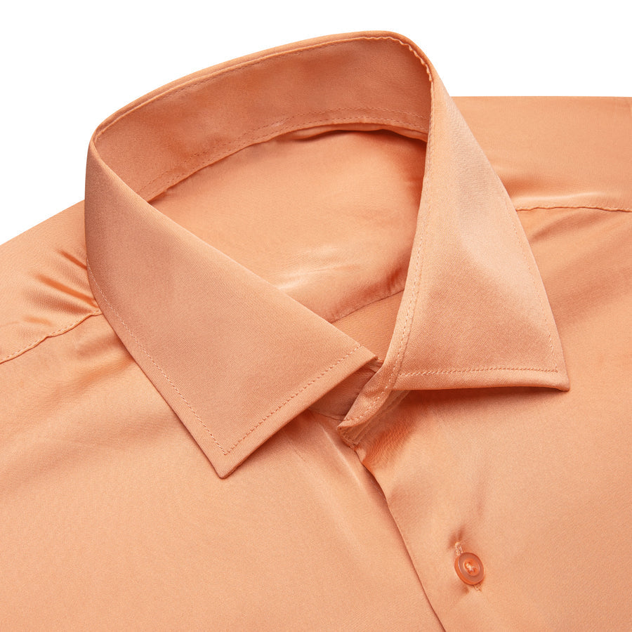 Honey Orange Solid Satin Chiffon Non-Stretch Dress Shirt shirt    - Sophisticated Gentlemen