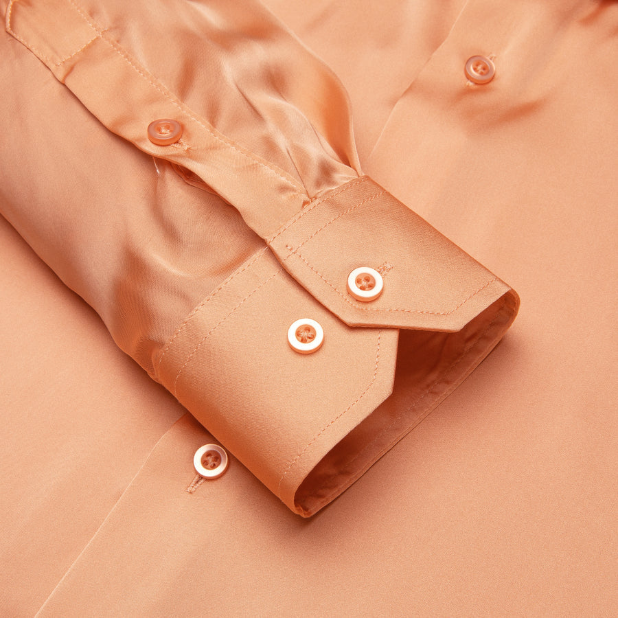 Honey Orange Solid Satin Chiffon Non-Stretch Dress Shirt shirt    - Sophisticated Gentlemen