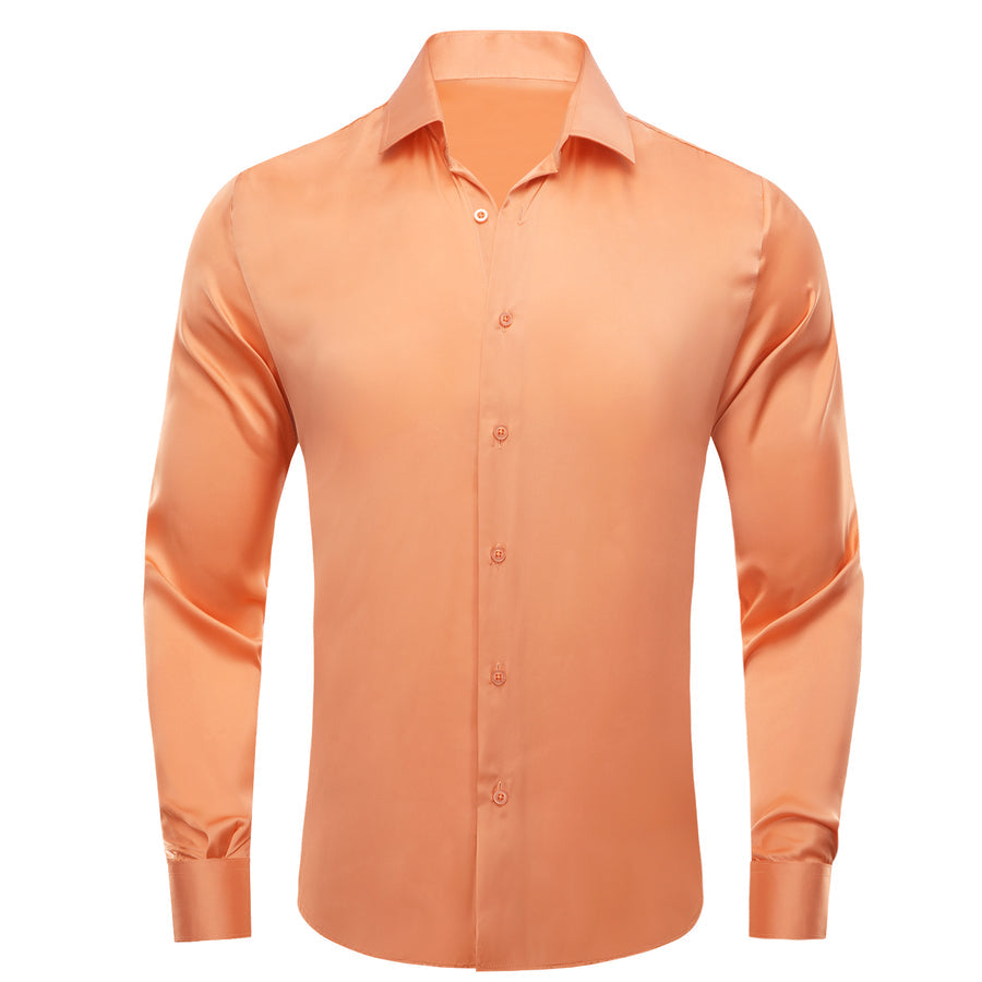 Honey Orange Solid Satin Chiffon Non-Stretch Dress Shirt shirt S   - Sophisticated Gentlemen