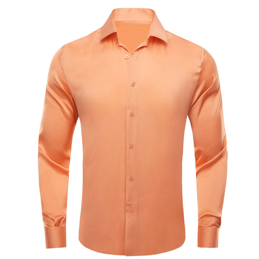 Honey Orange Solid Satin Chiffon Non-Stretch Dress Shirt shirt S   - Sophisticated Gentlemen