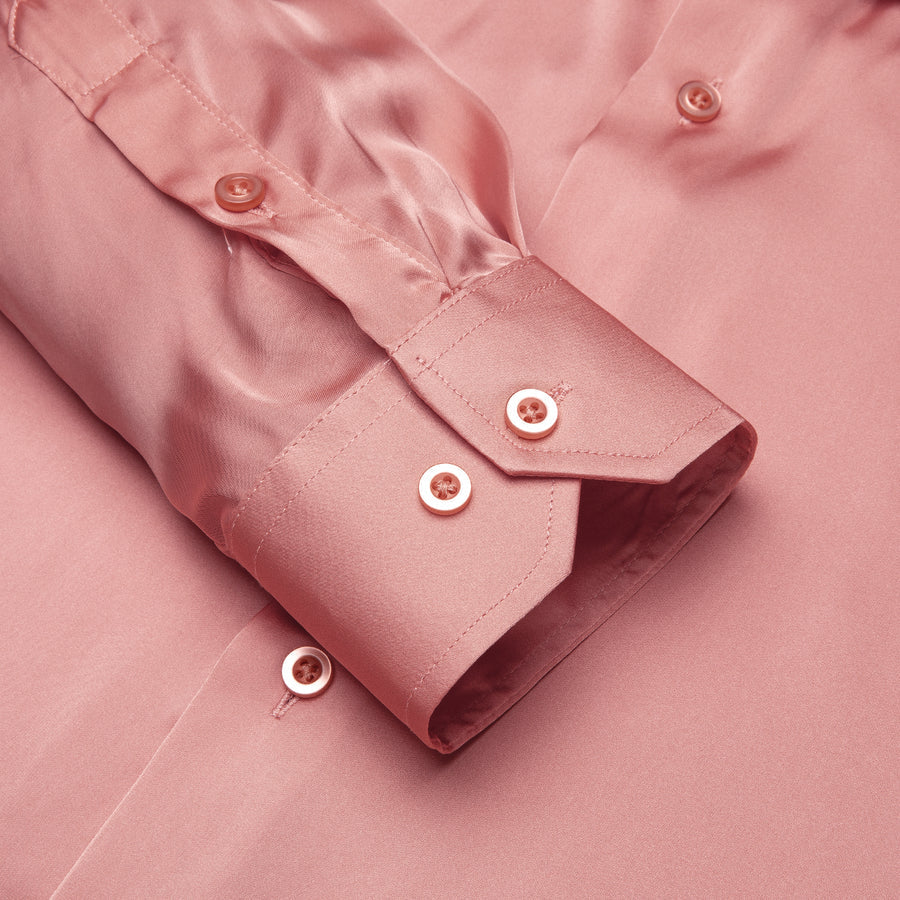Rose Pink Solid Satin Chiffon Non-Stretch Dress Shirt shirt    - Sophisticated Gentlemen