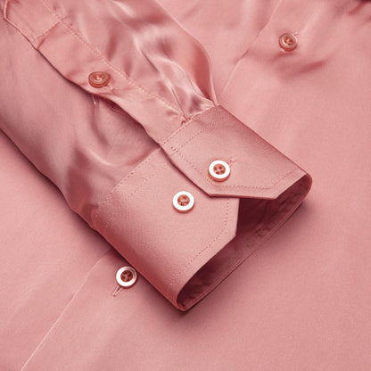 Rose Pink Solid Satin Chiffon Non-Stretch Dress Shirt shirt    - Sophisticated Gentlemen