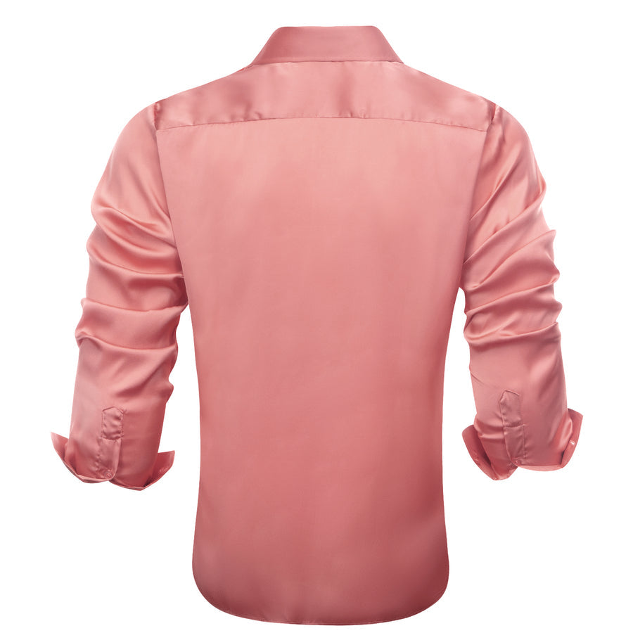 Rose Pink Solid Satin Chiffon Non-Stretch Dress Shirt shirt    - Sophisticated Gentlemen
