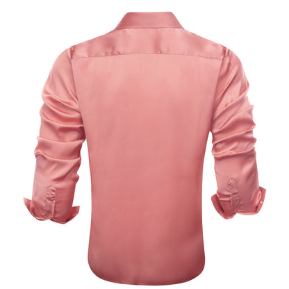 Rose Pink Solid Satin Chiffon Non-Stretch Dress Shirt shirt    - Sophisticated Gentlemen