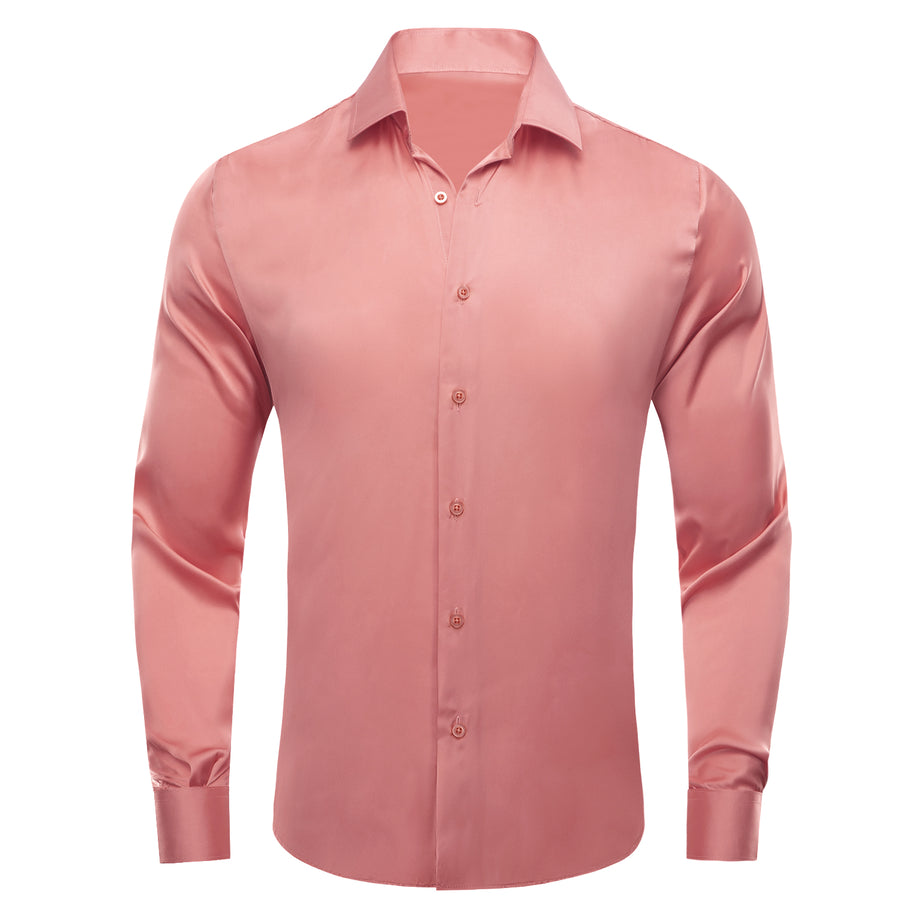 Rose Pink Solid Satin Chiffon Non-Stretch Dress Shirt shirt S   - Sophisticated Gentlemen
