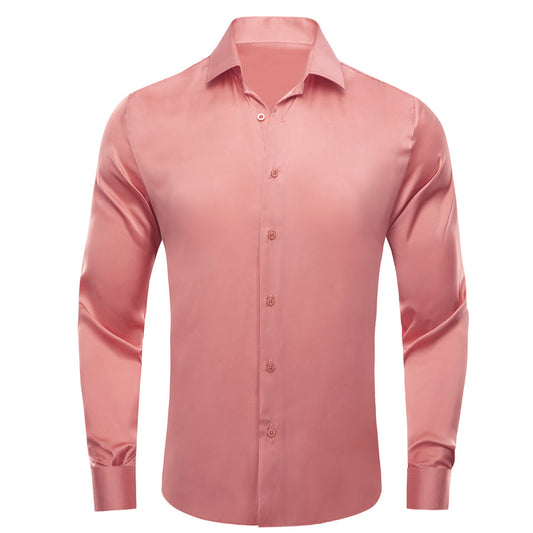 Rose Pink Solid Satin Chiffon Non-Stretch Dress Shirt shirt S   - Sophisticated Gentlemen