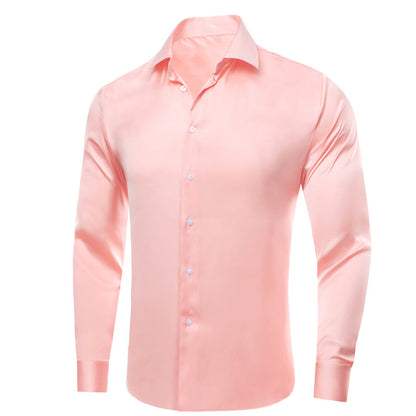 Light Pink Solid Satin Chiffon Non-Stretch Dress Shirt shirt    - Sophisticated Gentlemen