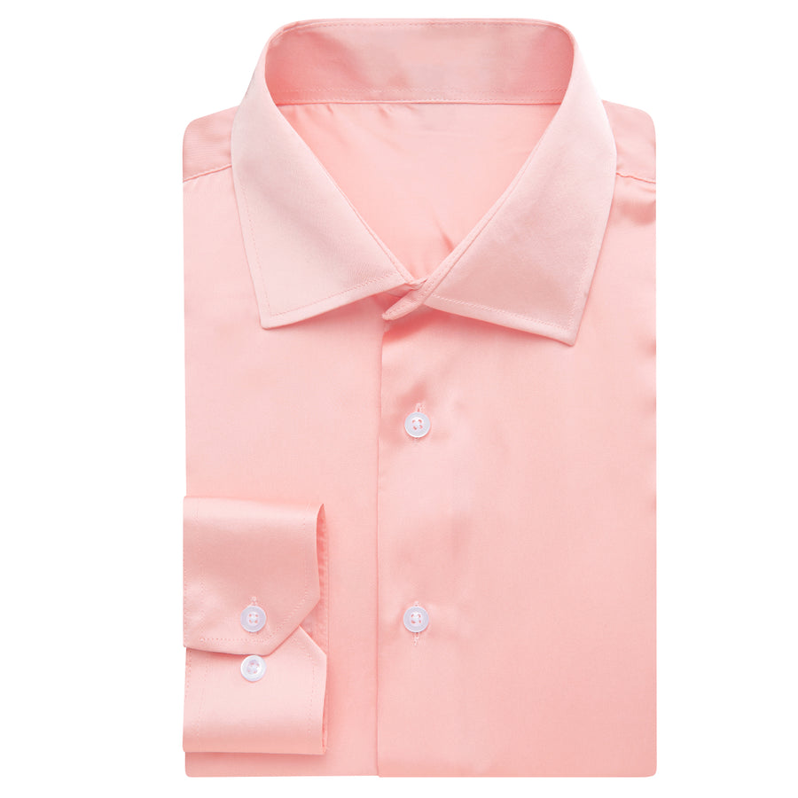 Light Pink Solid Satin Chiffon Non-Stretch Dress Shirt shirt    - Sophisticated Gentlemen