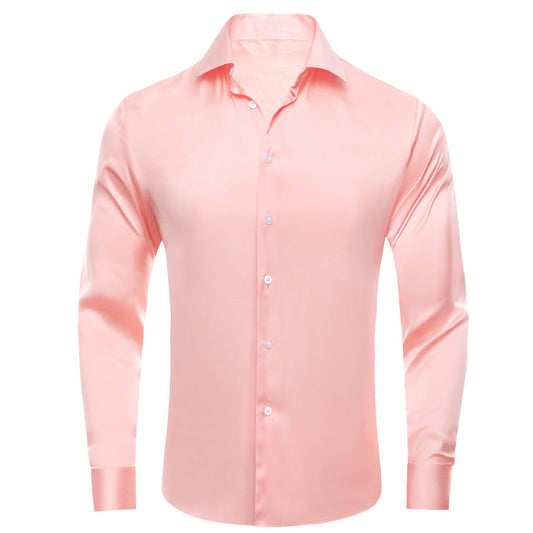 Light Pink Solid Satin Chiffon Non-Stretch Dress Shirt shirt S   - Sophisticated Gentlemen