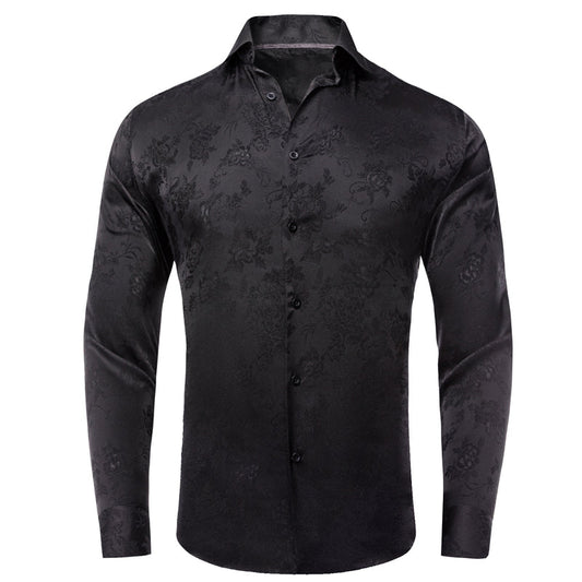 Pure Black Paisley Silk Dress Shirt shirt S   - Sophisticated Gentlemen