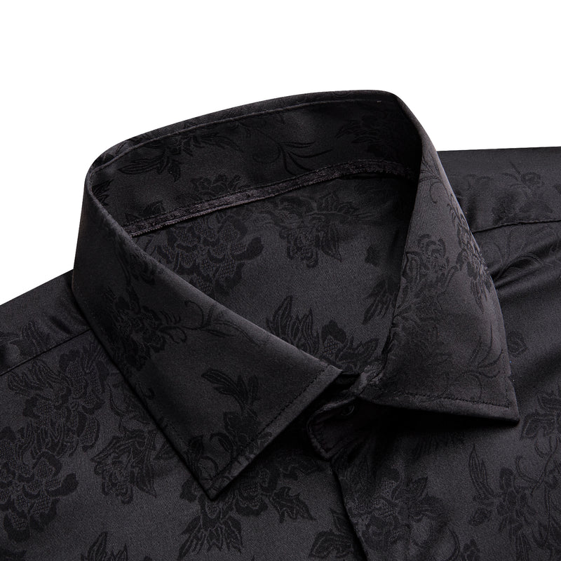 Pure Black Paisley Silk Dress Shirt shirt    - Sophisticated Gentlemen