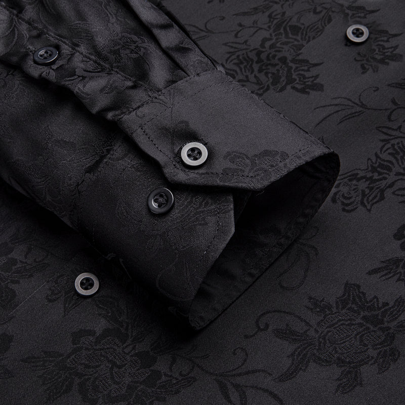 Pure Black Paisley Silk Dress Shirt shirt    - Sophisticated Gentlemen