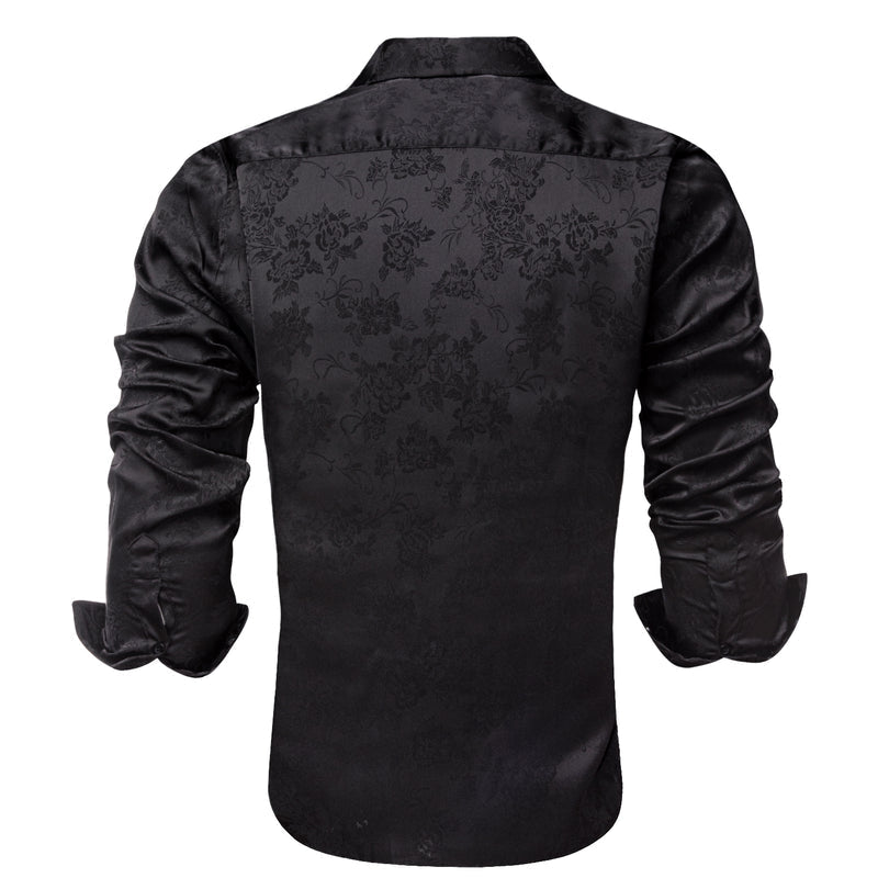 Pure Black Paisley Silk Dress Shirt shirt    - Sophisticated Gentlemen