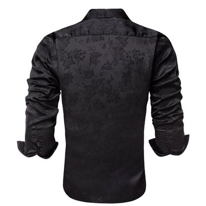 Pure Black Paisley Silk Dress Shirt shirt    - Sophisticated Gentlemen
