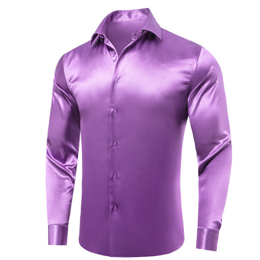 Dark Purple Solid Satin Dress Shirt shirt S   - Sophisticated Gentlemen