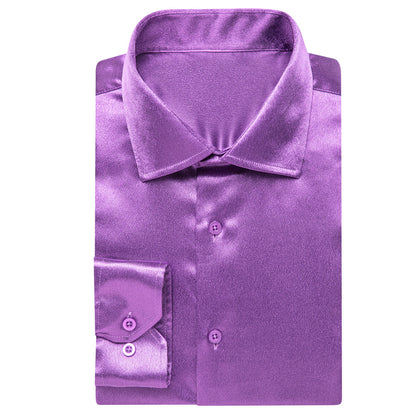 Dark Purple Solid Satin Dress Shirt shirt    - Sophisticated Gentlemen