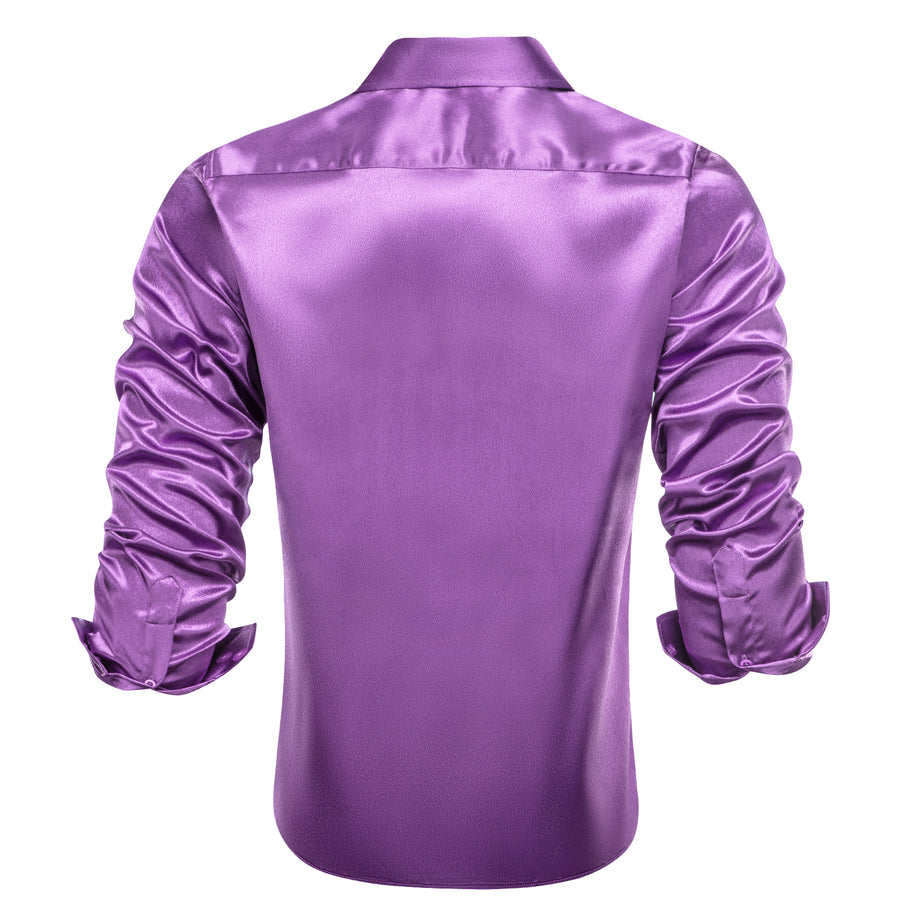 Dark Purple Solid Satin Dress Shirt shirt    - Sophisticated Gentlemen