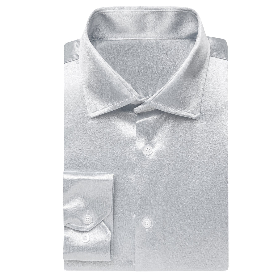 Silver Solid Satin Men's Dress Shirt shirt    - Sophisticated Gentlemen