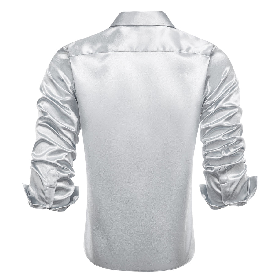 Silver Solid Satin Men's Dress Shirt shirt    - Sophisticated Gentlemen