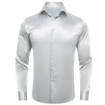 Silver Solid Satin Men's Dress Shirt shirt S   - Sophisticated Gentlemen