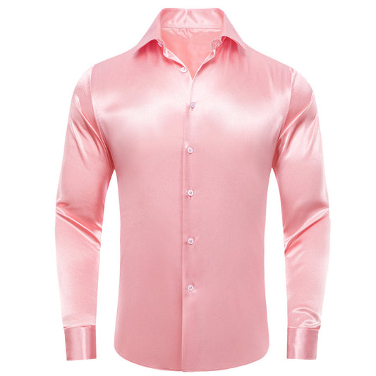 Baby Pink Satin Dress Shirt shirt S   - Sophisticated Gentlemen
