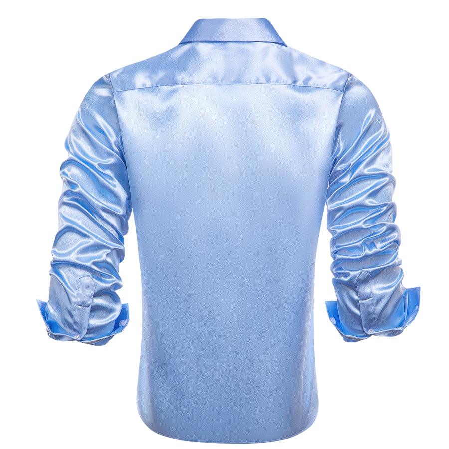 Baby Blue Solid Satin Dress Shirt shirt    - Sophisticated Gentlemen
