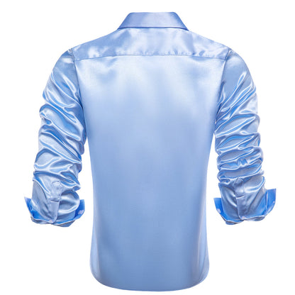 Baby Blue Solid Satin Dress Shirt shirt    - Sophisticated Gentlemen