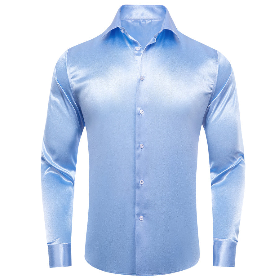 Baby Blue Solid Satin Dress Shirt shirt S   - Sophisticated Gentlemen