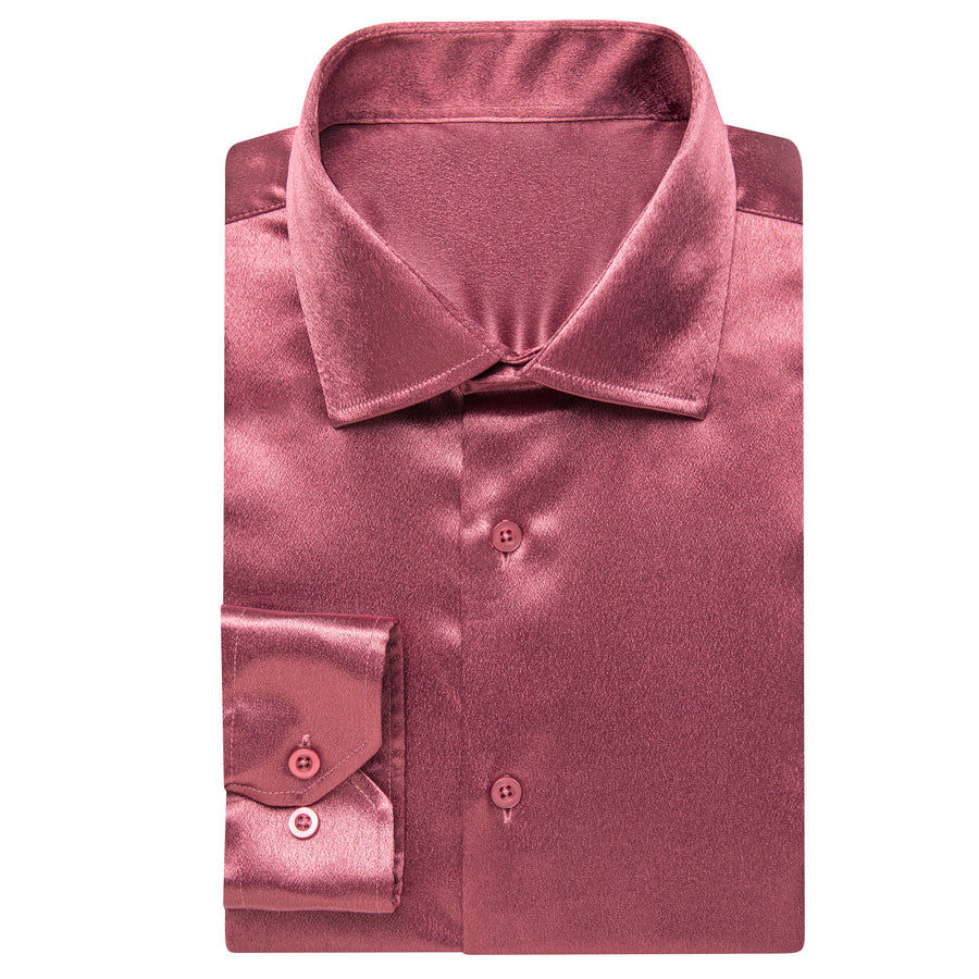 Watermelon Red Solid Satin Dress Shirt shirt    - Sophisticated Gentlemen