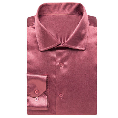 Watermelon Red Solid Satin Dress Shirt shirt    - Sophisticated Gentlemen