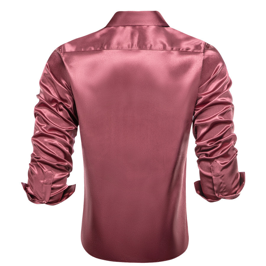 Watermelon Red Solid Satin Dress Shirt shirt    - Sophisticated Gentlemen