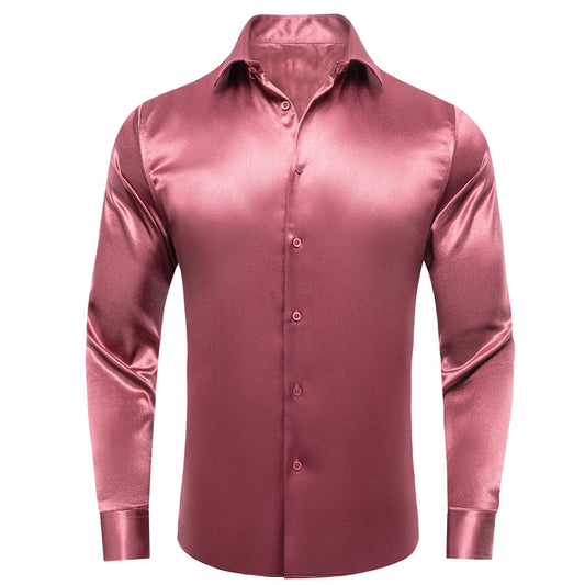 Watermelon Red Solid Satin Dress Shirt shirt S   - Sophisticated Gentlemen