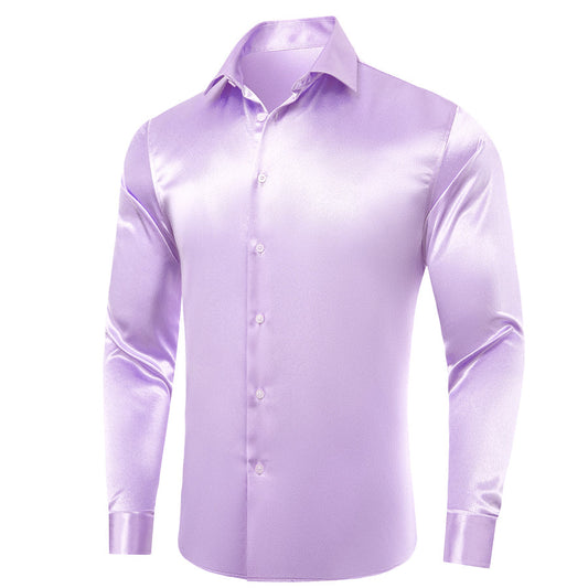 Light Purple Solid Satin Dress Shirt shirt S   - Sophisticated Gentlemen