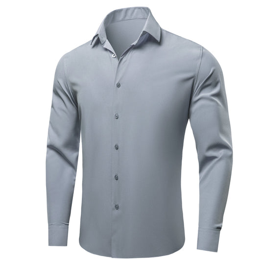 Gray Solid Satin Dress Shirt shirt S   - Sophisticated Gentlemen