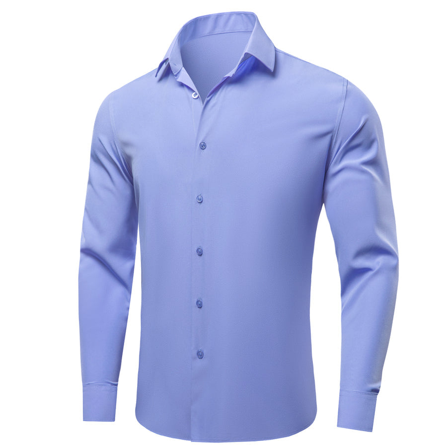 Blue Solid Four-Way Stretch Fabric Dress Shirt shirt    - Sophisticated Gentlemen