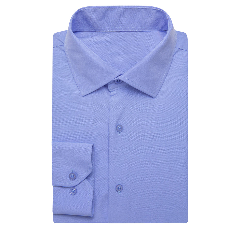 Blue Solid Four-Way Stretch Fabric Dress Shirt shirt    - Sophisticated Gentlemen
