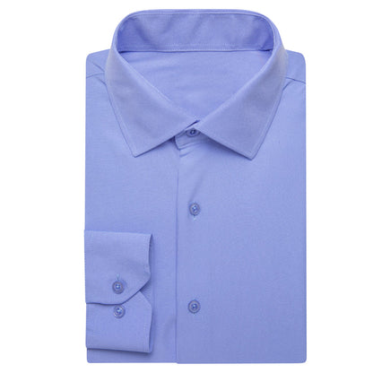 Blue Solid Four-Way Stretch Fabric Dress Shirt shirt    - Sophisticated Gentlemen