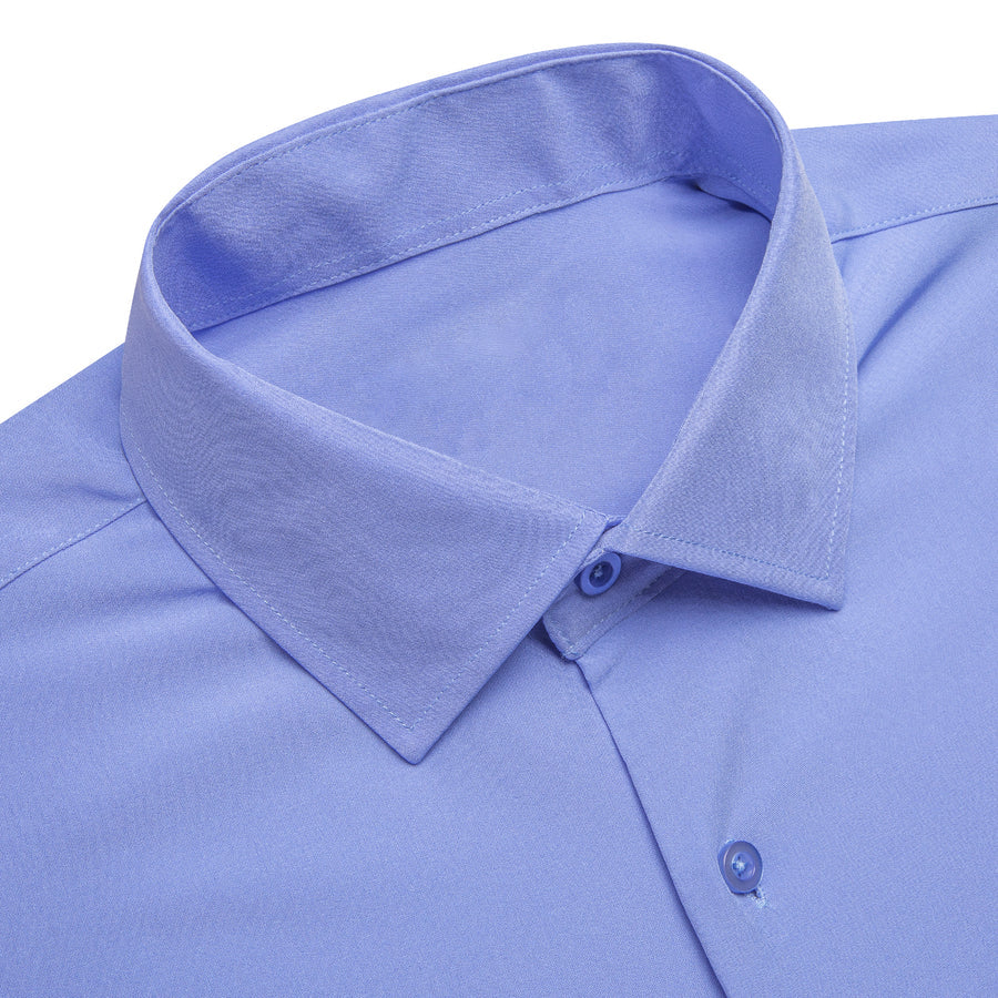 Blue Solid Four-Way Stretch Fabric Dress Shirt shirt    - Sophisticated Gentlemen