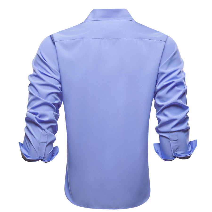 Blue Solid Four-Way Stretch Fabric Dress Shirt shirt    - Sophisticated Gentlemen
