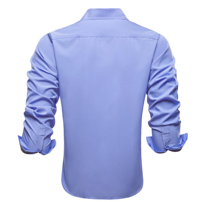 Blue Solid Four-Way Stretch Fabric Dress Shirt shirt    - Sophisticated Gentlemen