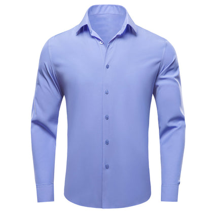 Blue Solid Four-Way Stretch Fabric Dress Shirt shirt S   - Sophisticated Gentlemen