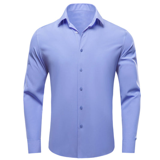 Blue Solid Four-Way Stretch Fabric Dress Shirt shirt S   - Sophisticated Gentlemen