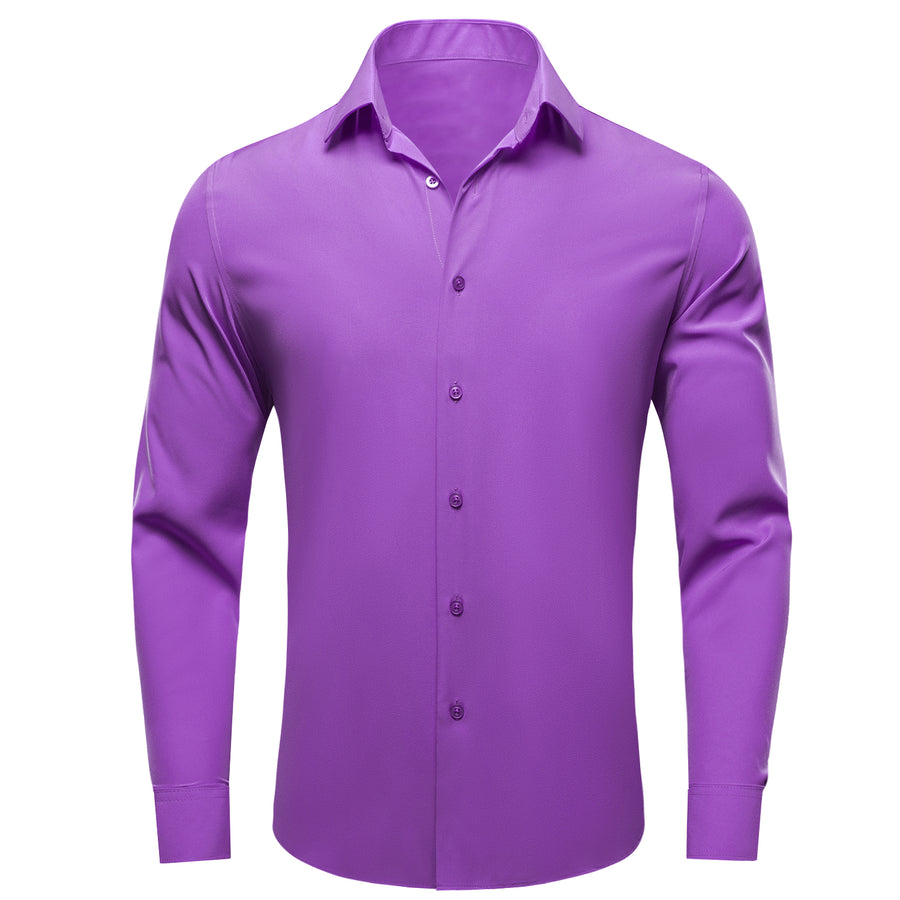 Purple Solid Four-Way Stretch Fabric Dress Shirt shirt S   - Sophisticated Gentlemen