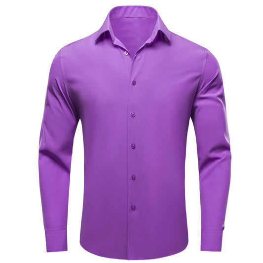Purple Solid Four-Way Stretch Fabric Dress Shirt shirt S   - Sophisticated Gentlemen